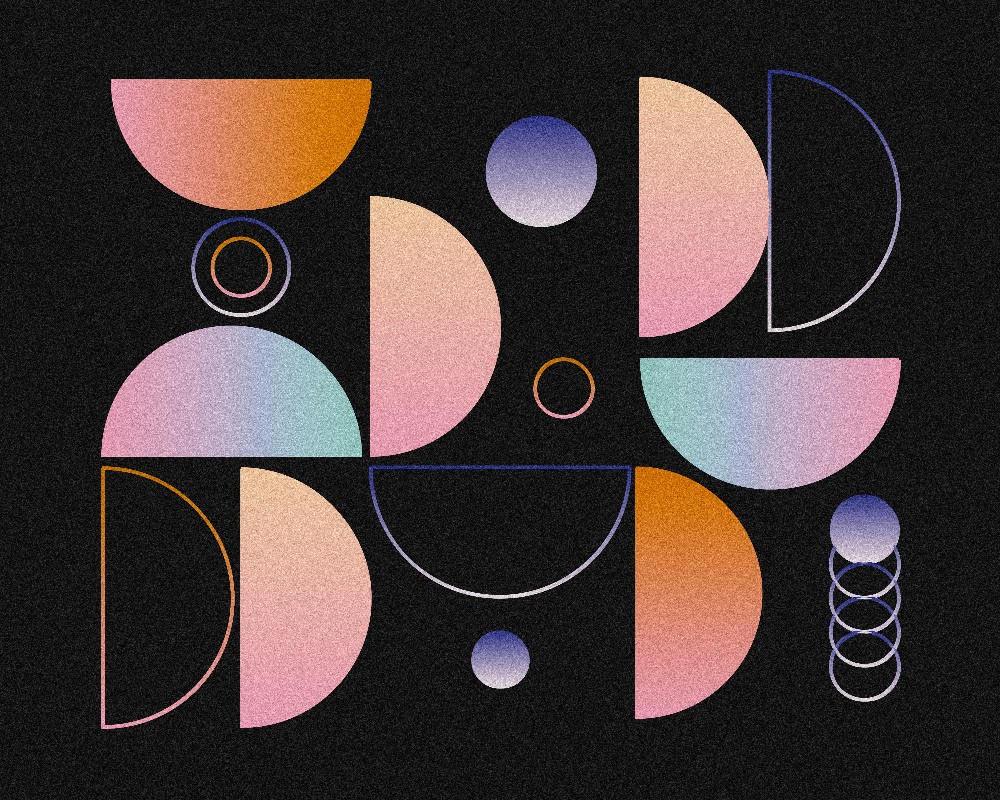 Modern graphic design examples with gradients and 3D visuals